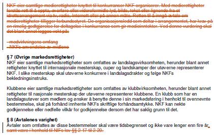 Etter endringene vil NKFs markedsbestemmelser lyde slik; Markedsbestemmelser Tingvedtatt 06.06.2004 sammen med øvrige lover.