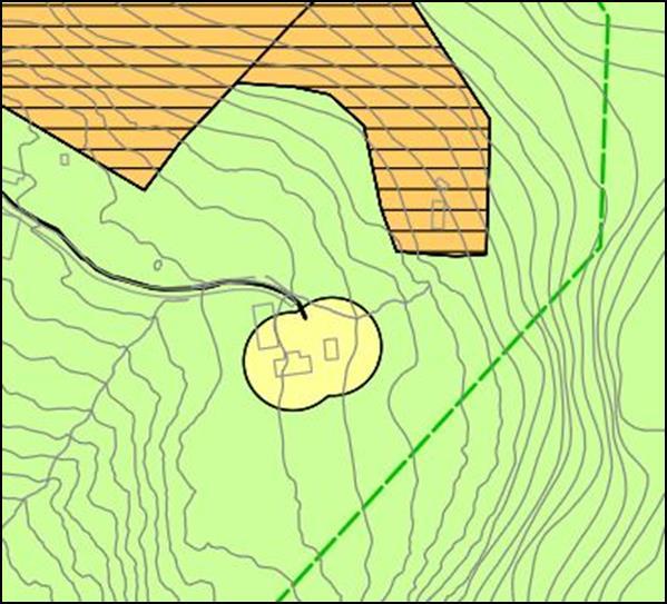 Utsnitt av kommuneplanens arealdel Innenfor planområdet er det avsatt et areal for fritidsbebyggelse som inkluderer eksisterende hytte samt et areal mot nord-vest. 4. TILTAKET 4.