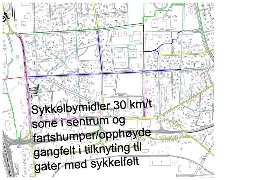 Prosjekt for prosjekt I sentrum er det etablert 30 km/t-sone og opphøyde gangfelt.