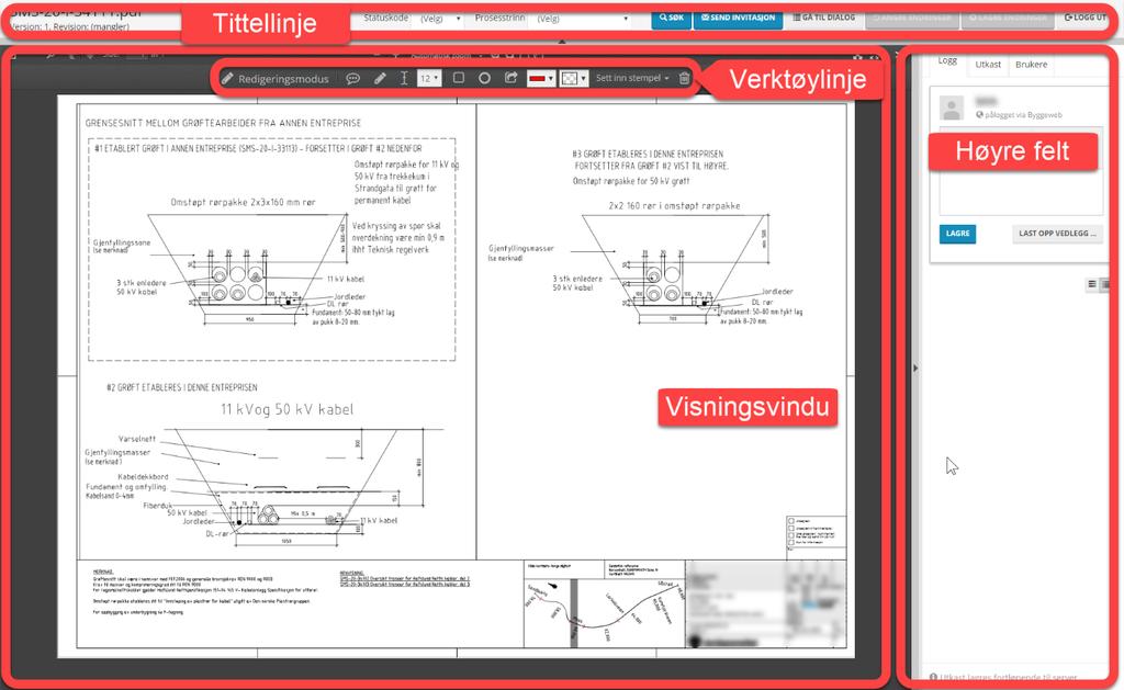 BIM2Share Kommentering & Signering uten roller: Brukerveiledning side 3/13 1.1 Modulens oppsett Modulen består av tittellinje, høyre felt og visningsvindu som også har verktøylinje.