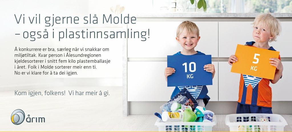 Kampanje for å få meir plast til gjenvinning ÅRIM vil gjenvinne meir plast Kvar innbyggjar i Ålesundregionen samla inn om lag fem kilo plast i 2015.