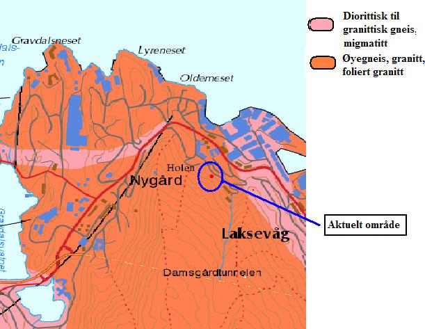 5 GRUNNFORHOLD Topografi Boligen er plassert ca på kote 64. Omtrent 2 meter fra boligen skrår terrenget bratt opp med en gjennomsnittlig helning på ca 30.