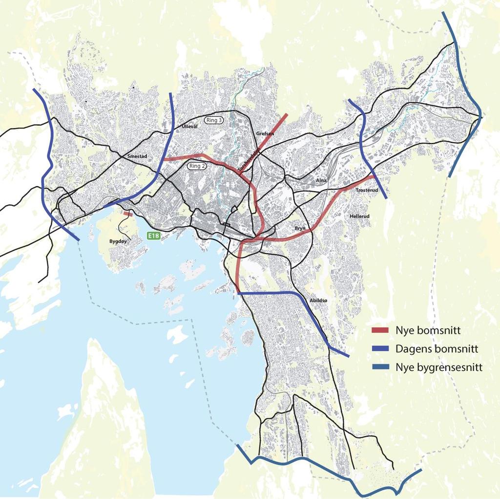 Trinn 2: Flere bomsnitt, flere må betale 50 % av dagens bilturer i Oslo krysser ett eller flere bomsnitt 60 % vil