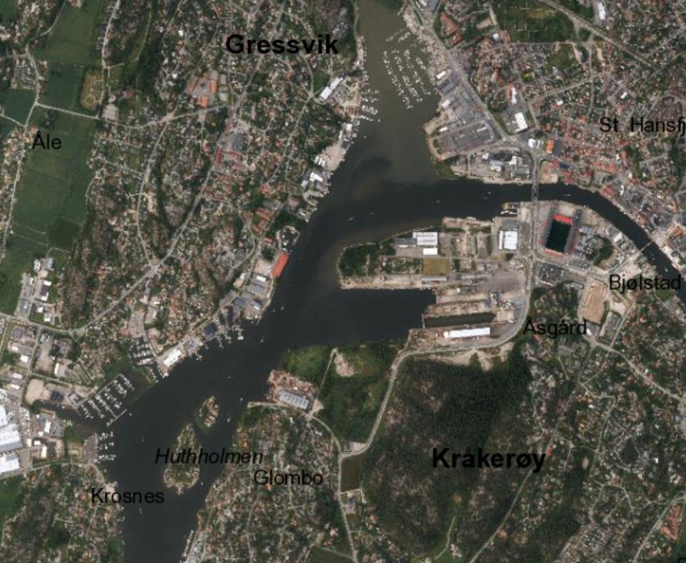 2.2 Planområdet Beliggenhet og avgrensning Planområdet ligger på Gressvik bruk, langs farleden rett over elva for Åsgårdsøra og Fredrikstad Mekaniske Verksted.