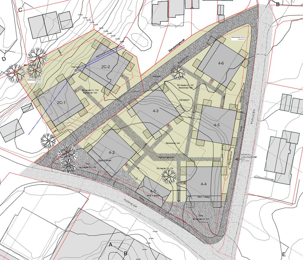 Figur 2 - Situasjonsplan over Parkveien 2C og 4, sendt fra