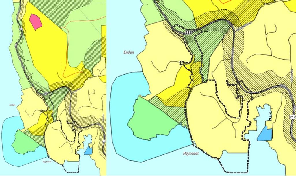 4.7 Forholdet til overordnede føringer/planer Liten del av området mot nord er i kommuneplanens arealdel satt av til LNFR- område og evt.