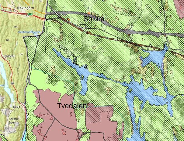 Side: 5 av 6 4.2 Deponering for seinere bruk i Tvedalen Området Tvedalen ligger syd for traseen. Transport hit vil medføre en ekstra transport veg på omtrent 5 km. Deler av vegen er ikke opparbeidet.