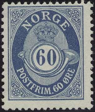 (325).........100 403 404 406 403 108-50 øre posthorn PRIMA postfrisk (1000).......................400 404 109 I. 60 øre mørkere blå posthorn - 1909. Postfrisk. Centreret let opp.