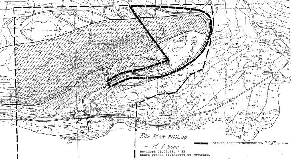 Reguleringsplan for tidligere steinbrudd vil i sin helhet bli erstattet av reguleringsplanforslaget til Nordic Mining Det er ikke andre tilgrensende reguleringsplaner til reguleringsplanforslaget fra
