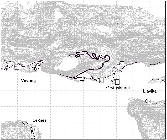 Støykoter: Lden = 50 db (ytterkant gul sone) Lden = 45 db Lnight = 45 db L den = 45dB L den = 50 db L nigt = 45dB Dagbrudd Støysonekart for tidlig driftsfase (rutene tilsvarer 500x500 m).