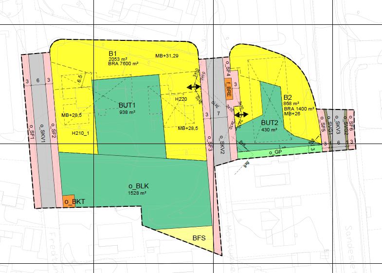 Mobilitetsplan Mostunparken, plan 0584 Side 6 3 Planforslaget 3.1 Beskrivelse av planforslaget Planforslaget er delt i to deler, B1 og B2. De to delfeltene har forskjellige eiere.