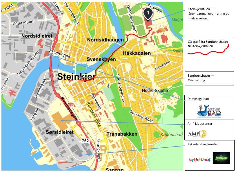 Kart over Steinkjer sentrum
