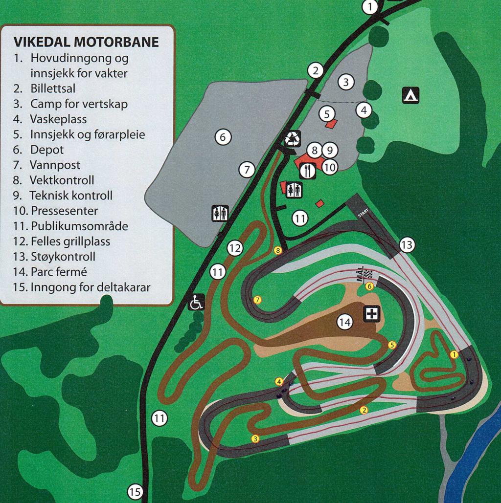 TILLEGGSREGLER Kart over traseene for rallycross sprint: Traseene er vist med røde streker.