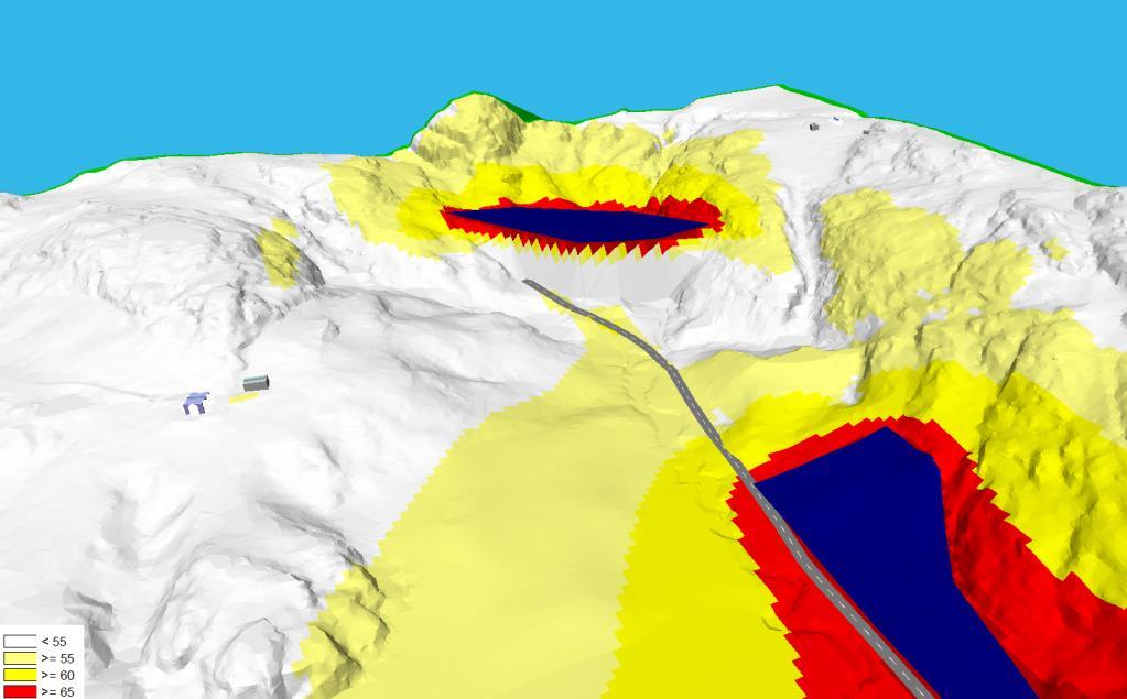 JØLSEN MILJØPARK 9 Nye anlegg Eksisterende anlegg Figur 5 3D illustrasjon av støyforhold for Alternativ 1- Steg1.