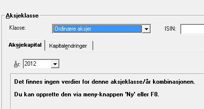 Stå i arkfanen "Aksjekapital" og legg inn årstall 2012 og du får denne meldingen: Benytt