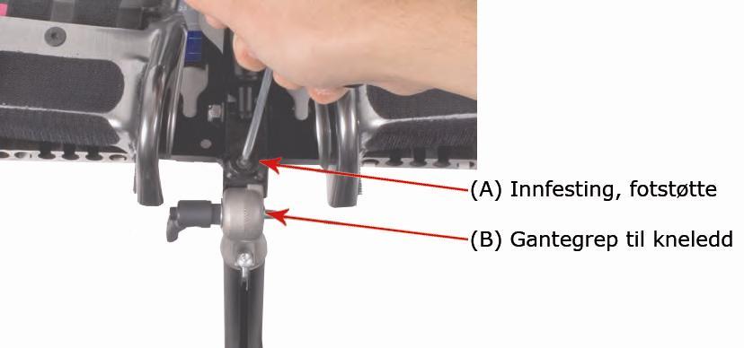 Lås fast med låseskruen Justering av vinkelen på kneledd - B Løsne gantegrepet og