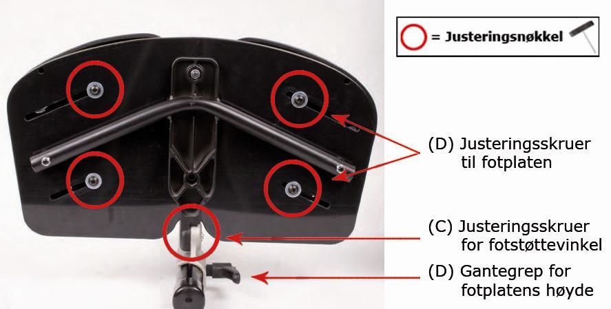 Justering av fotplate - D Fotplatene kan justeres både i bredde og dybde.