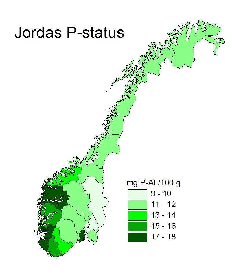Geografisk skeivfordeling Husdyrtetthet Jord P status Livestock livestock units density /ha