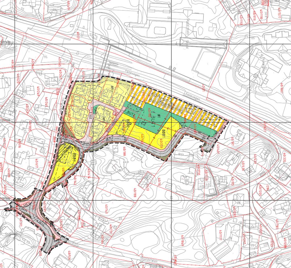 Reguleringsplan Fanavegen 46-50 Figur 10. Revidert planforslag, juni 2015. I revidert planforslag er avkjørselen ca. 100 meter fra krysset Fanaveien/Sæterveien.