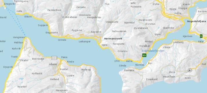 Rv 55 Leikanger Sogndal (rute 4c) Heile strekninga Hella-Sogndal har låg standard, særleg på breidde Sogndal Leikanger