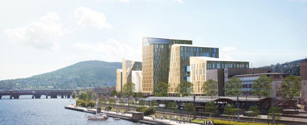 Byutvikling Drammen stasjon Bane NOR Eiendom. Privat reguleringsplan med totalt utbyggingsvolum på ca. 47.000 m2 BRA, vedtatt 20.06.