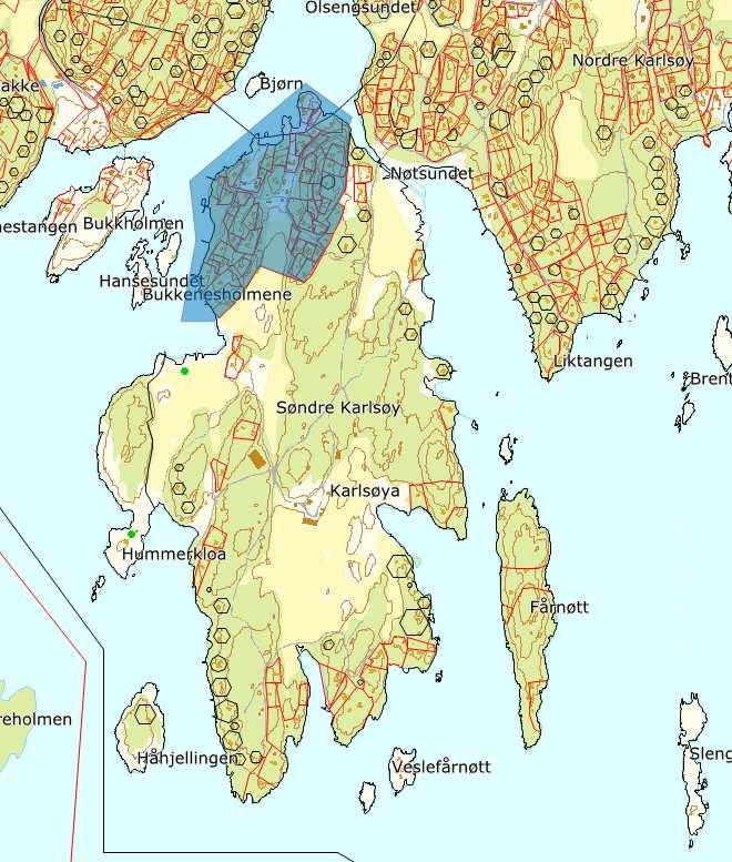 grensejusteringer og området mellom Bukkenes og Karlsøyveien Det ble regulert en mulighet for å etablere hytter i området mellom Bukkenes og Karlsøyveien, på Ingrid og Gunnar Bergers eiendom Området