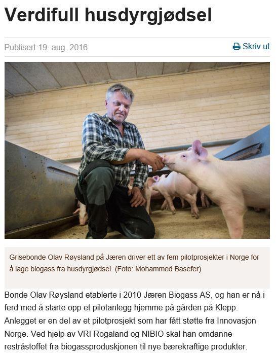 Jæren Biogass Prosjekttittel: Høyverdiprodukter av