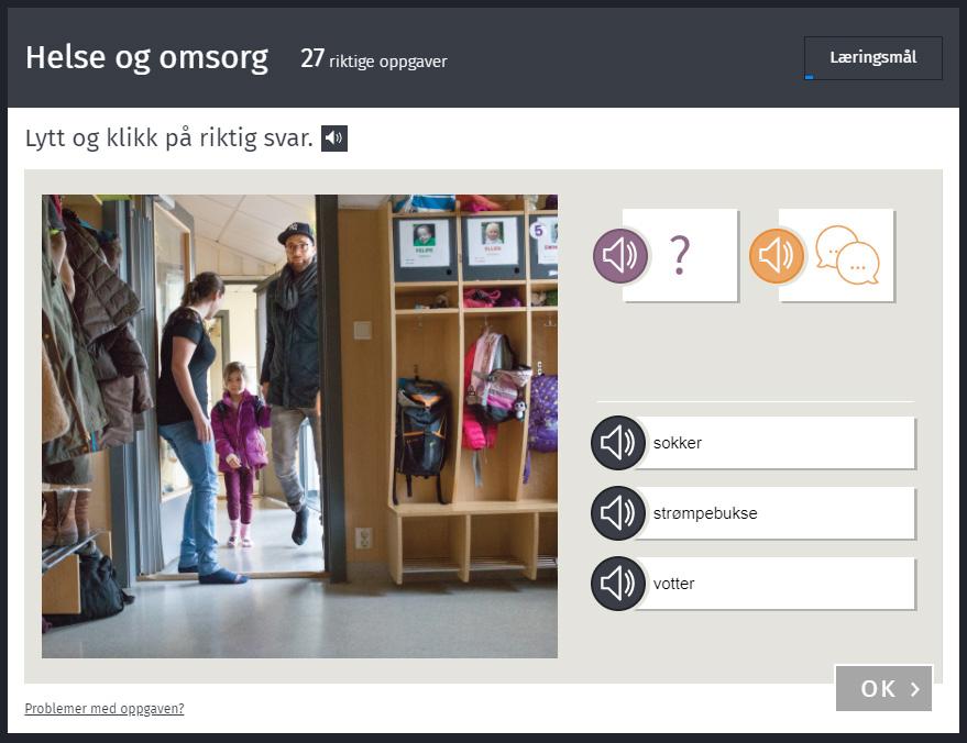 Deltakeren kan klikke på «Læringsmål» for å få mer innsikt i egen progresjon i de ulike ferdighetene.