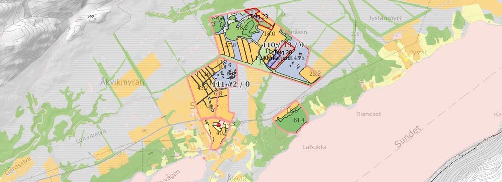 Teigene benevnes videre som teig 23 og teig 30. Arealene er i dag registrert som myr og skog med middelsbonitet.