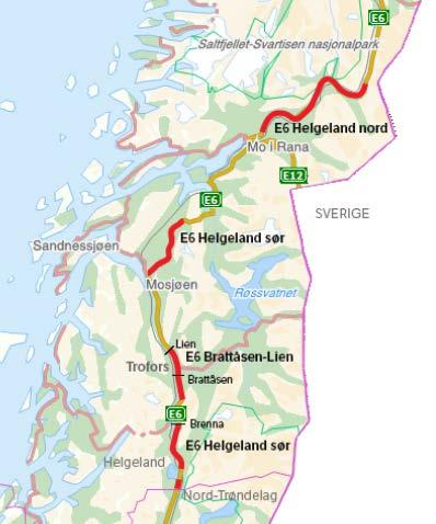 På veinettet er egenskaper som hastighet, enveiskjøring, vegtype og lignende alle egenskaper som påvirker veivalget. Utvalgte fremtidige veiprosjekt på Helgeland er lagt inn i modellen.