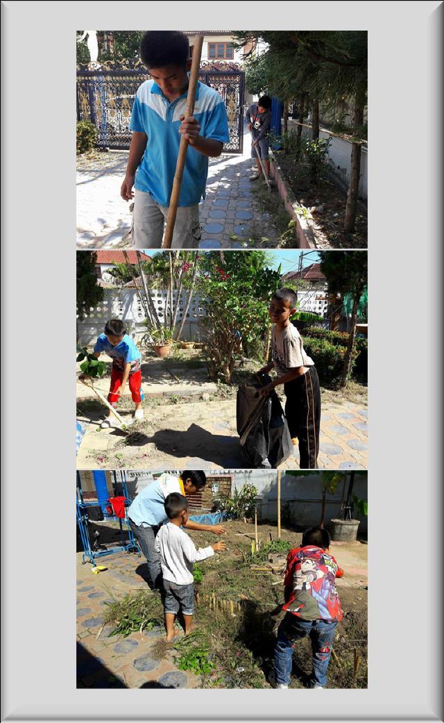 Den 2. november hjalp guttene til med å rydde og gjøre rent i hus og hage.