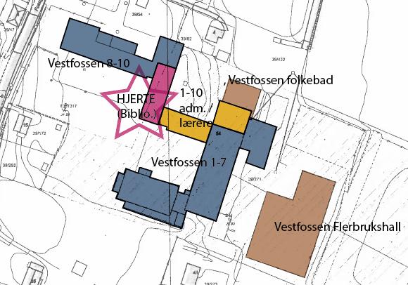 Figur 72: Forslag til endret konseptuell løsning på Vestfossen ved å relokalisere spesialtilbudet Eiken til for eksempel Drammen og etablere disse lokalene som nytt "hjerte" i bygningsmassen.