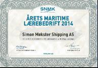SIMON MØKSTER SHIPPING AS ÅRETS MARITIME LÆREBEDRIFT Prisen for Årets maritime lærebedrift gikk i 2014 til Simon Møkster Shipping AS.