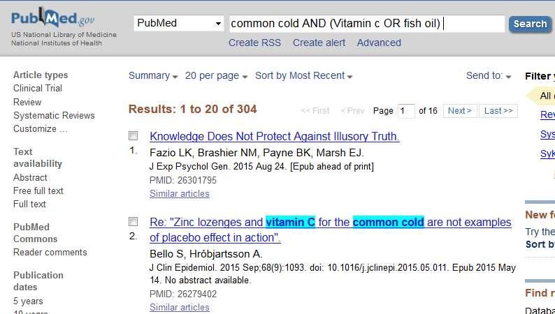 Bruke MyNCBI Du kan søke direkte i PubMed eller andre NCBI databaser direkte fra MyNCBI (velg database fra nedtrekksmenyen) ().