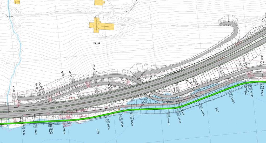 II-C-2-B Alternativ II-C-2-B med ¾ kryss i Øyresvika lå til grunn for konsekvensutredningen ved første gangs høring og offentlig ettersyn. Løsningen er vist i illustrasjonen under.