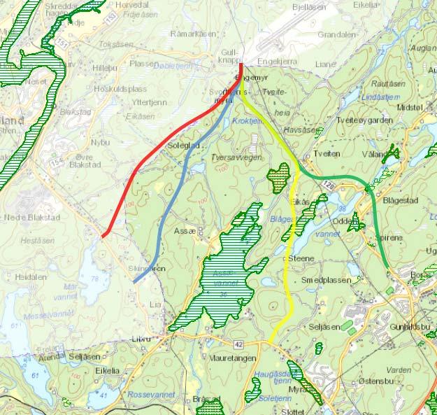 Naturtyper: Utsnittet under viser de fire alternative linjene