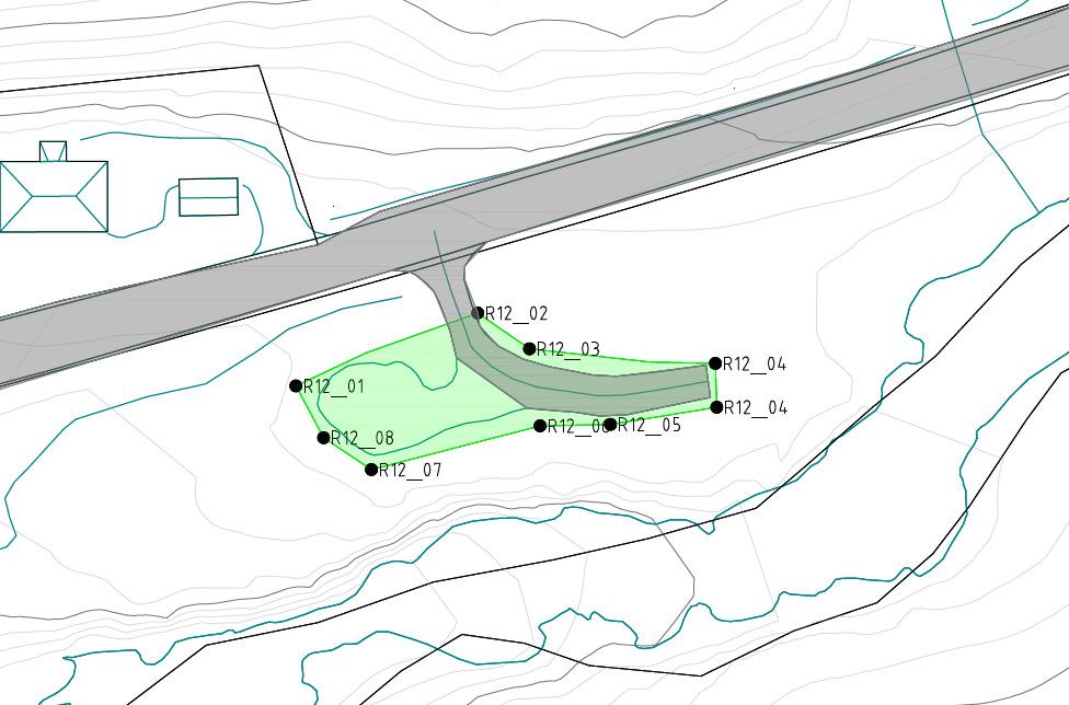 R12 Eikemovegen riggplass Lokalitet: Ved FV 379 Masfjordvegen, Posisjon: N 6755133 E 304577 Utflyging av betong, forskaling, maskiner og materiell, samt innflyging og lagring