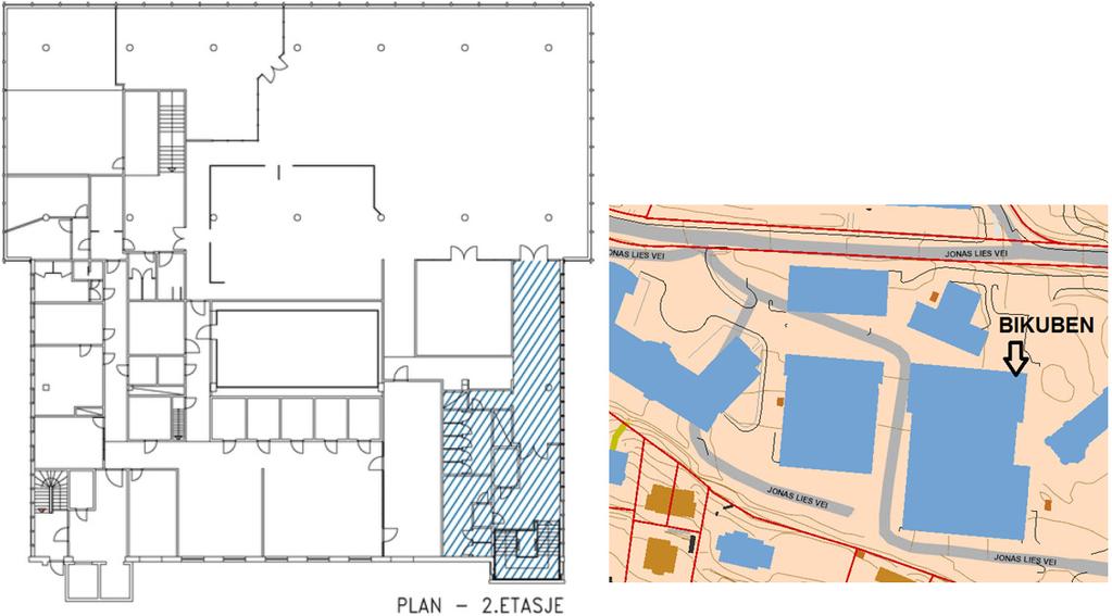 1 Innledning 1.1 TILTAKSBESKRIVELSE Bygget som berøres av tiltak er lokalisert på området vest for hovedbygget til Haukeland sykehus, ved Jonas Lies vei 69, Bergen. Den tidligere personalkantinen i 2.