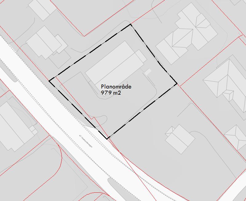 3 Planområdet, avgrensing og verknader utover planen Kartutsnitt: Planområdet er om lag 979 m2 stort og omfattar eigedomen: Gnr. 52 bnr. 33 og bnr.