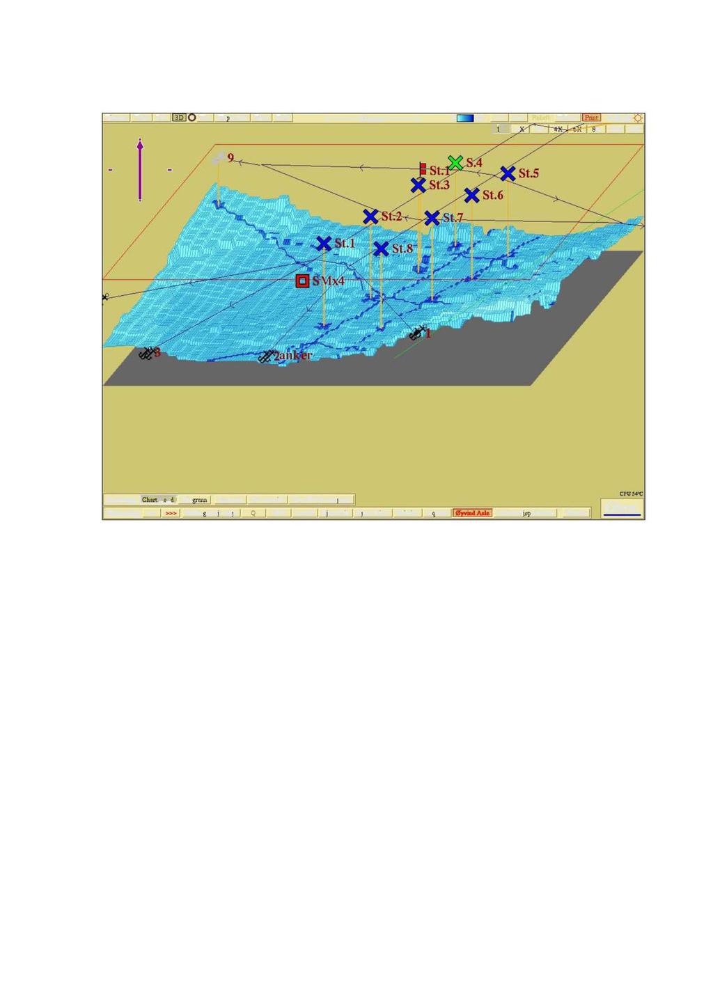 7.3 Bun n topografi og 3D visning Uvåg Figur 4. Figuren vis er 3D Uvåg med nummererte stasjoner gjengitt i Figur 3.