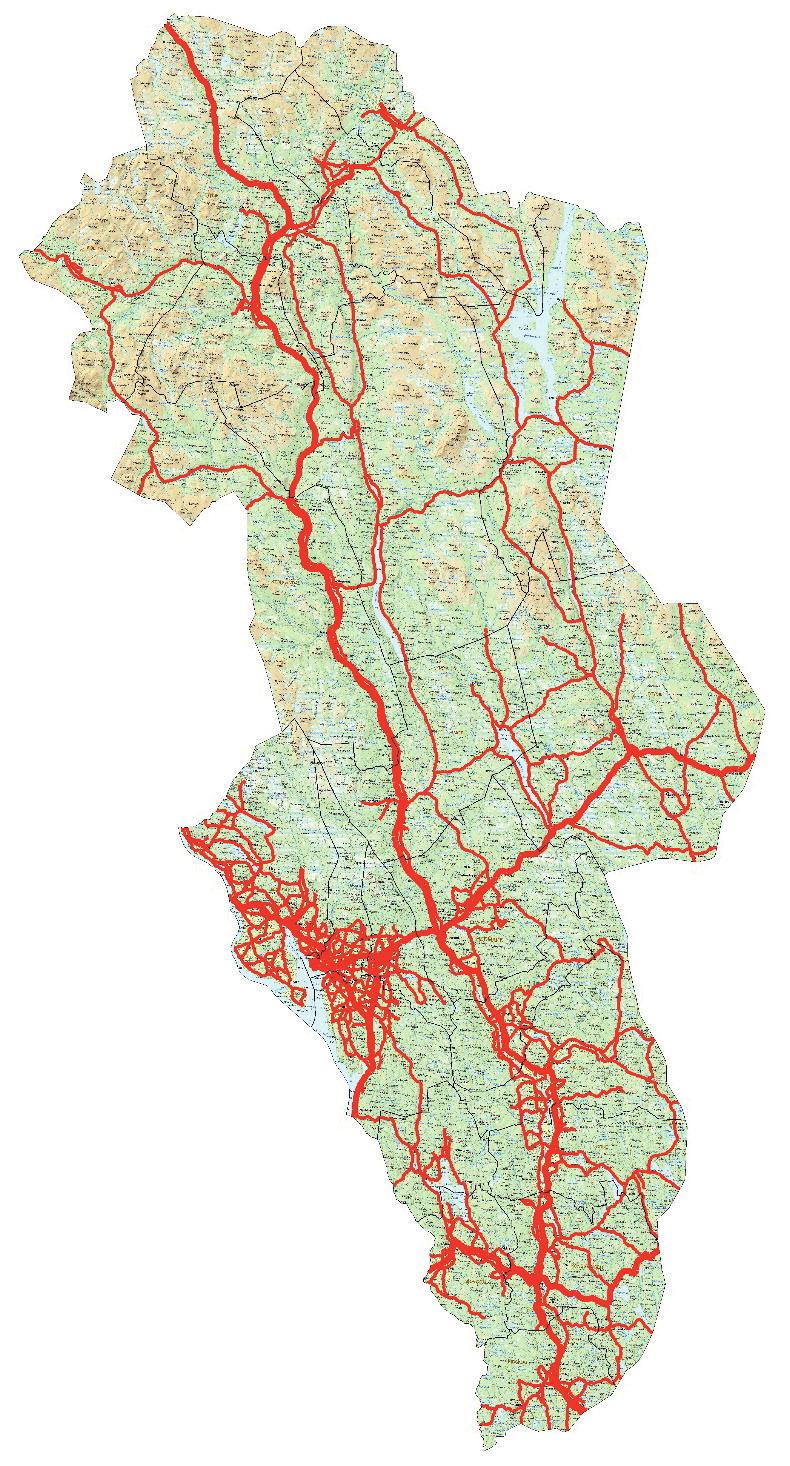 9.1 Et stort veifylke Hedmark er et av landets største veifylker. Vegnettet består av 724 km riksveier og 3 865 km fylkesveier. I tillegg kommer private veier.