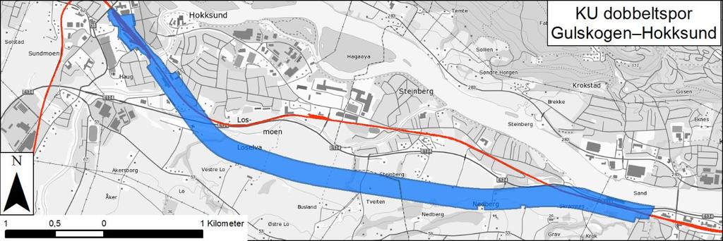 Delstrekningen Mjøndalen Hokksund: Søndre korridor Figur 3.2: Korridoranbefaling på delstrekningen Mjøndalen Hokksund.