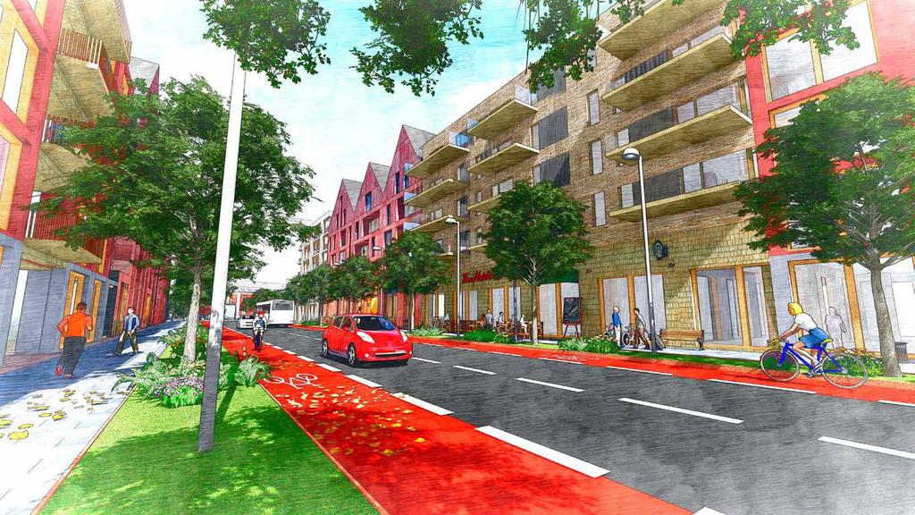 Bilde: Illustrasjon av mulighetene for boulevard i Jernbanegata, somo del av mulighetsstudiet for Vestad. Illustrasjon: Sweco. 2.