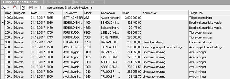 Programmets automatiske validering vil også gi beskjed dersom kartoteket ikke samsvarer med kontosaldo, for eksempel dersom du har glemt å registrere tilgang av driftsmidler på en av