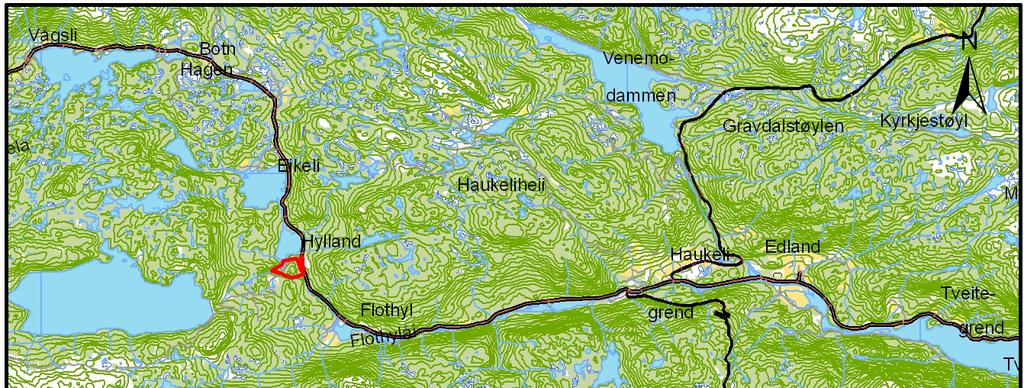 Området Planområdet ligger i Vinje kommune, ca 6,5 km vest for Haukeligrend og 1,5 km øst for Førsvatn. Planområdet grenser til Rv 134 og ligger ca 20 km øst for fylkesgrensa til Hordaland.