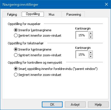 Kapittel 5 Forstø rrelsesegenskaper 119 Oppstilling Justeringsalternativer styrer hvordan zoomvinduet ruller for å beholde sporte elementer i visning.