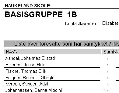 \Egne rapporter\skole\elever\liste bildesamtykke.rpt elever pr kontaktlærer. Liste med bildesamtykke Basisgruppeliste med ulike datautvalg på adresser.