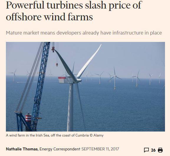 «On Monday, the cost of offshore wind which is subsidised by the government fell to as low as 57.