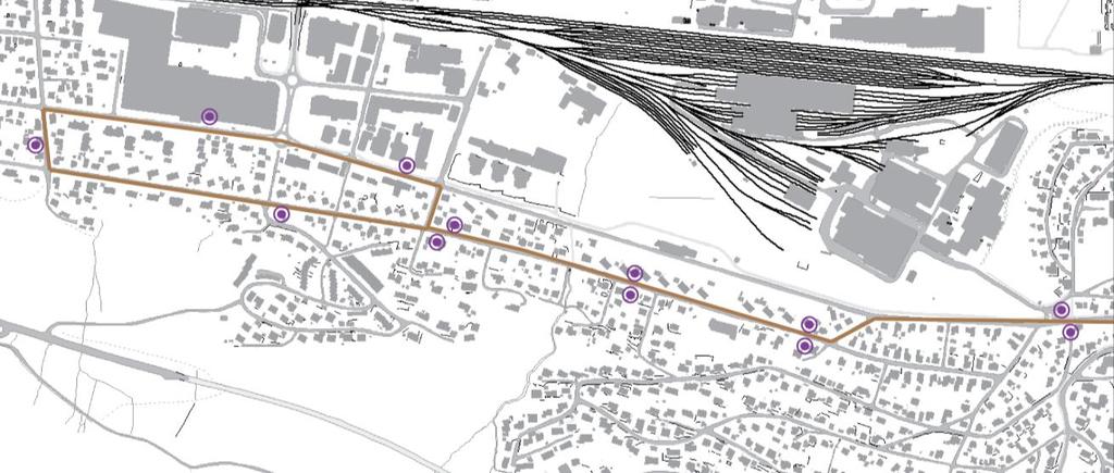 Holdeplasser - plassering Dagens holdeplasser er tilpasset trasé i Skogliveien, er ikke universelt utformet og har lav teknisk standard Eksisterende Nye holdeplasser