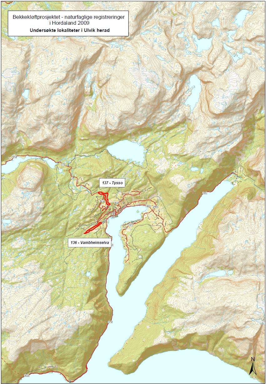 UNDERSØKELSESOMRÅDET De undersøkte lokalitetene i Ulvik herad er vist på kart i figur 1 nedenfor.